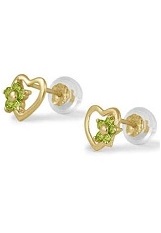 lovable itty-bitty light green flower birthstone earrings for babies and children